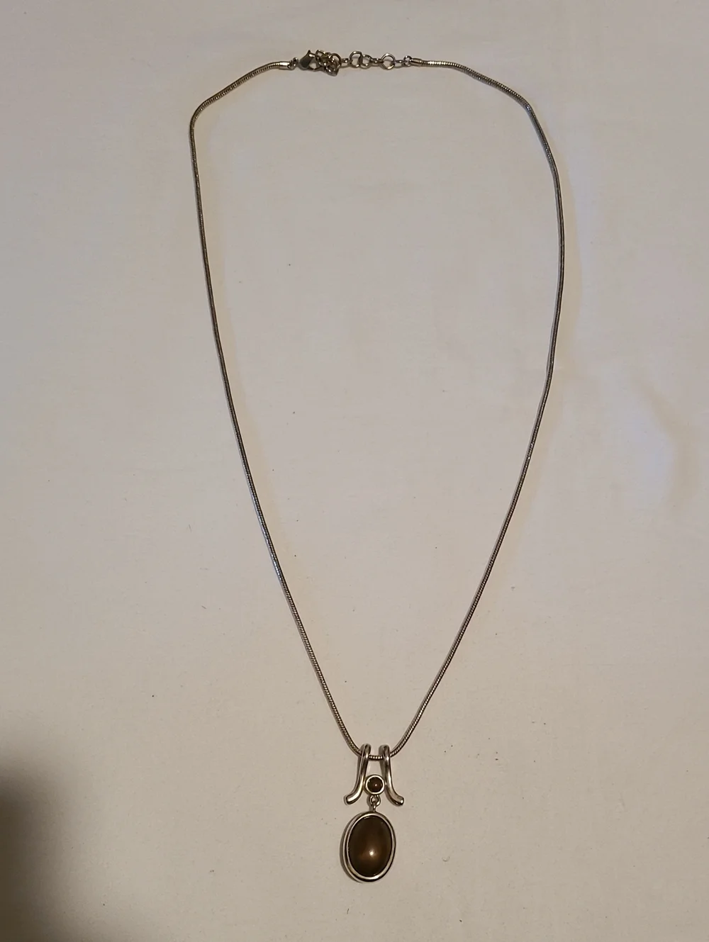 Vintage Liz Claiborne Cabochon Necklace Silver Tone Snake Chain